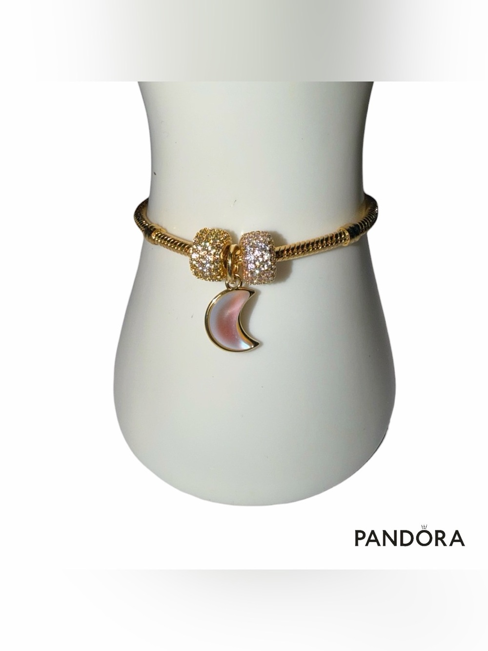 PANDORA Barrel Clasp Snake Chain Bracelet W/3 Charms & Safety Chain MSRP $864